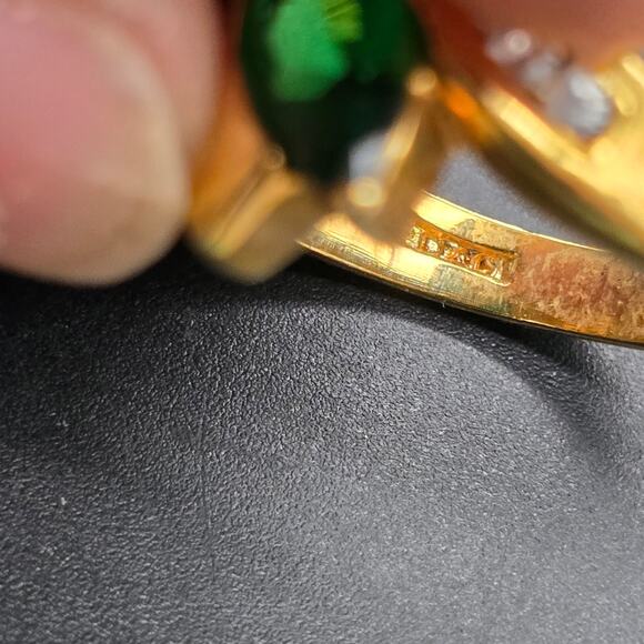 DAC Green CZ Ring Gold Plated Ring Rhinestone Cubic Zirconia - Picture 5 of 10